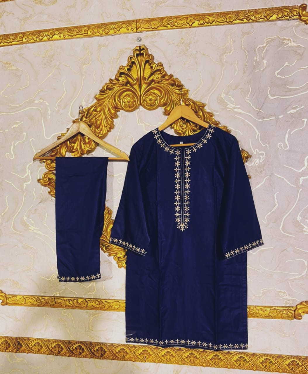 2pcs Stitched Suits Embroidered Linen Shirt And Trouser