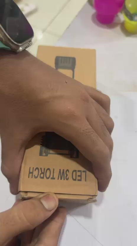 High-Power LED Torch Light – Rechargeable Flashlight with Tactical Hammer & Power Bank